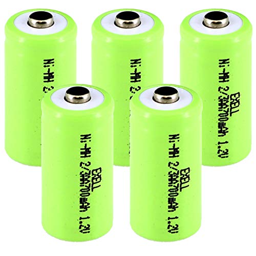5X Exell 2/3AA NiMH 700mAh 1.2V Button top Rechargeable Battery for Dust Busters, Handheld Data Loggers, Gas Meter Devices