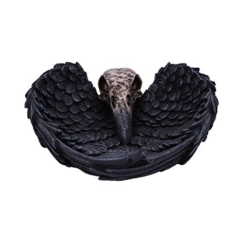 Nemesis Now Edgar Allen Poe's Nevermore Raven Skull Trinket Holder Jewellery Dish, Black, 17 cm