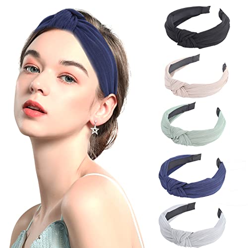 LOVNFC Womens Headbands, 5Pcs Knotted Head Bands No Slip Fashion for women Girls (Mixed Color)