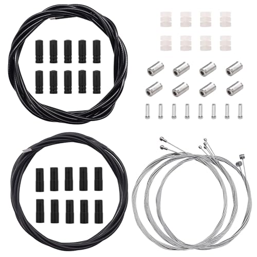 mankk Universal Bicycle Brake Cable and Shift Cable,Bicycle Shift Derailleur Cable & Brake Cable Housing Kit with Brake Cable End Caps and O-Rings for Mountain Road Bike Repair M-124-BK