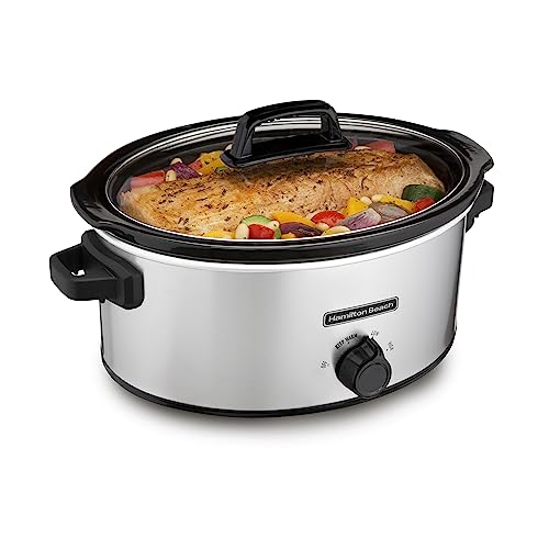 Hamilton Beach 6-Quart Slow Cooker with 3 Cooking Settings, Dishwasher-Safe Stoneware Crock & Glass Lid, Silver (33665G)