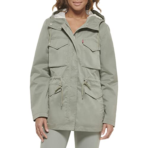 Levi's Women's Plus Four Pocket Hooded Military Jacket, Sea Green, 3X