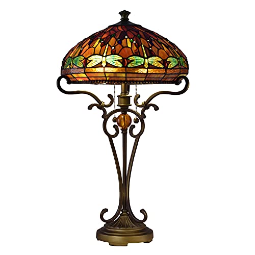 Dale Tiffany TT10095 Dragonfly Table Lamp, Antique Golden Sand and Art Glass Shade