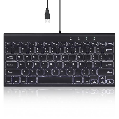 Perixx PERIBOARD-429 US Wired Mini Backlit Keyboard - Thin and Silent Scissor Keys - White Backlight Color - US English