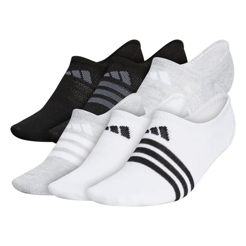 adidas Women's Superlite Super No Show Socks (6-pair), White/Cool Light Heather/Black, Medium