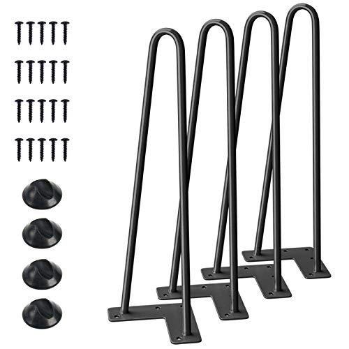 SMARTSTANDARD 16' Hairpin Furniture Legs, Metal Home DIY Projects for Nightstand, Coffee Table, Desk, etc with Rubber Floor Protectors Black 4PCS
