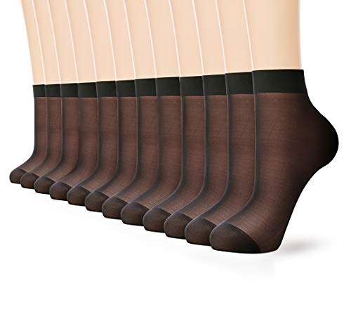 G&Y 12 Pairs Ankle Nylon Socks for Women - 20D Sheer Pantyhose Socks (12 Black)