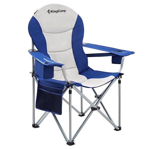 KingCamp Oversized Camping Folding Chair with Lumbar Support, Heavy Duty Ergonomic Padded Arm Chair with Cooler Bag, Cup Holder, Portable for Outdoor