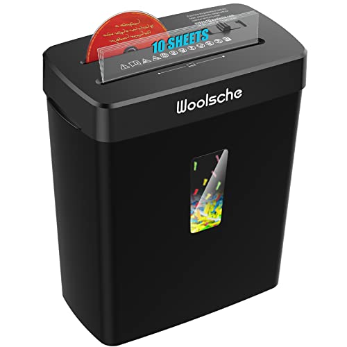 Woolsche Paper Shredder - 10-Sheet Cross Cut with 3.43-Gallon Basket - P-4 Security Level - 3-Mode Design - Shreds CD and Credit Card - Durable, Fast, and Jam Proof for Home Office (ETL Certified)