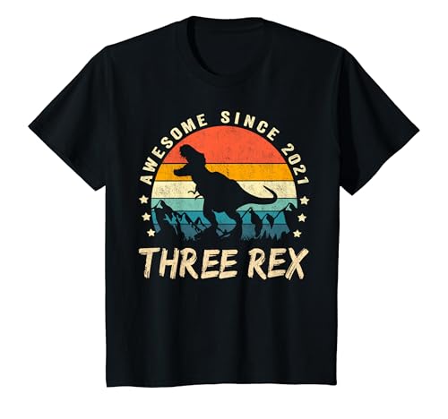 Kids Three Rex 3rd Birthday Shirt Third Dinosaur 3 Year Old T-Shirt