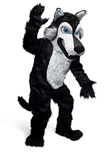 TCDesignerProducts Black Wolf Mascot Costume, School Spirit, Up to 6 Feet 4 Inches, School Spirit Sports Fan Gear, Football Cheerleader Accessories, Homecoming