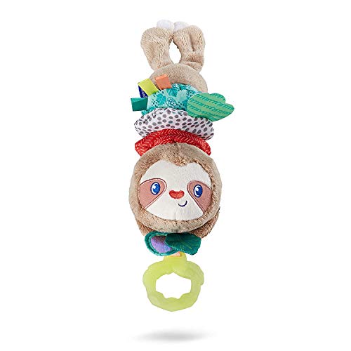Infantino Music & Motion Pulldown Sloth - Musical Plush Sloth with Multi-Textured teether for Tactile Exploration, Easily attaches to Strollers and Gyms, BPA-Free