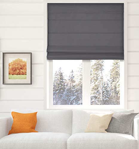 Arlo Blinds Thermal Room Darkening Fabric Roman Shades, Color: Graphite, Size: 40' W X 60' H, Cordless Lift Window Blinds