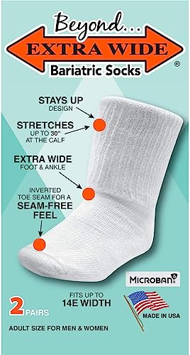 Bariatric Sock for Extreme Lymphedema. Stretches up 30' (2 Pairs) (White)