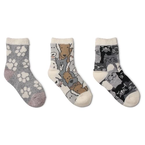 Sof Sole Unisex Kid's Fireside Double-Layer Cozy Ultra-Warm Soft Giftable Multi-Pack Socks, Grey/White/Black/Brown, Small