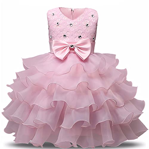 NNJXD Girl Dress Kids Ruffles Lace Party Wedding Dresses Size (120) 4-5 Years Pink