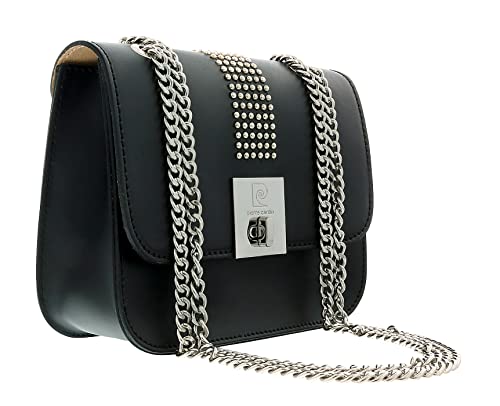 Pierre Cardin Black Leather Small Structured Riveted Square Shoulder Bag for womens