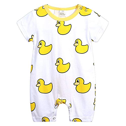 KONFA Toddler Kids Infant Baby Girls Boys Summer Clothing Set Cartoon Ducks Print Rompers Short Sleeve Bodysuit Jumpsuit Outfit (Yellow, 3-6 Months)