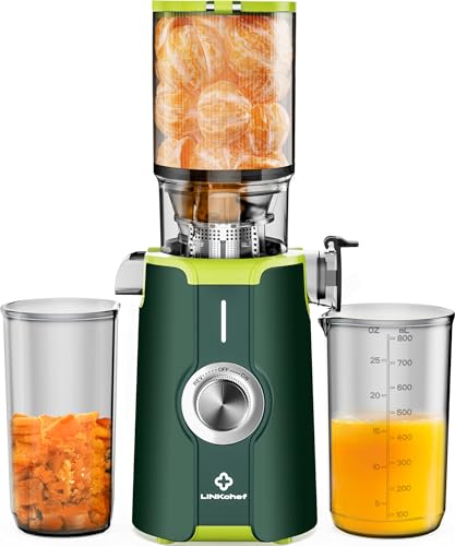 Rush Clear Cold Press Juicer, Slow Juicer Machines with No-Prep 4.35'Feed Chute Fit Whole Fruits & Vegetables, LINKChef Juicer Machines Easy to Clean, 42oz Capacity, 200w, Green