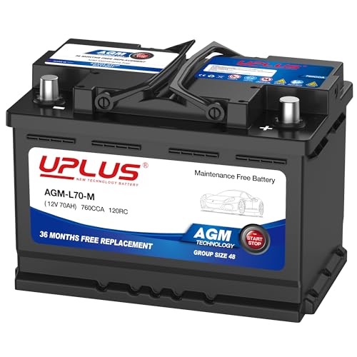 UPLUS BCI Group 48 Car Battery, AGM-L70-M Maintenance Free 12V 70Ah Premium AGM Batteries H6 L3 Automotive Battery, 760CCA, 80RC