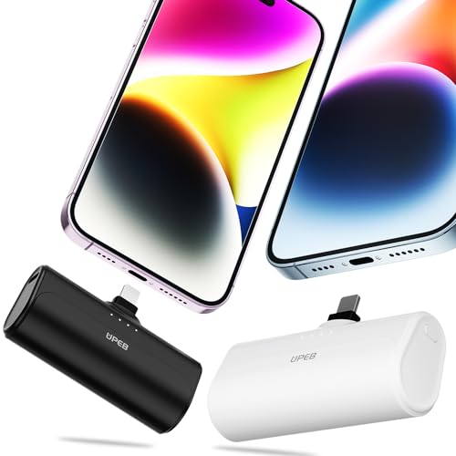 UPEB 2 Packs Portable Phone Charger iPhone 5000mAh with Built in Cable, MFi Certified Mini Power Bank Cordless External Battery Pack Charger for All iPhone Series 14/13/12/11/XR/X/SE/8/7/6 Pro Max