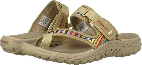 Skechers Women's Reggae-Mad Swag-Toe Thong Woven Sandal, Dark Natural, 10