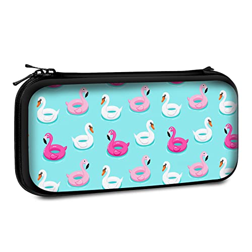 Carrying Case Compatible with Switch 2017 / Switch OLED 2021 Console Joy-Con with 10 Game Card Slots , Flamingo and swan inflatable pool floats pattern