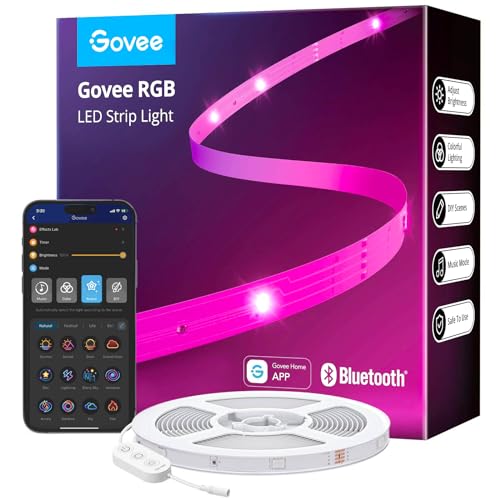 Govee 100ft LED Strip Lights, Bluetooth RGB Mother's Day LED Lights with App Control, 64 Scenes and Music Sync LED Strip Lighting for Bedroom, Living Room, Kitchen, Party, ETL Listed Adapter