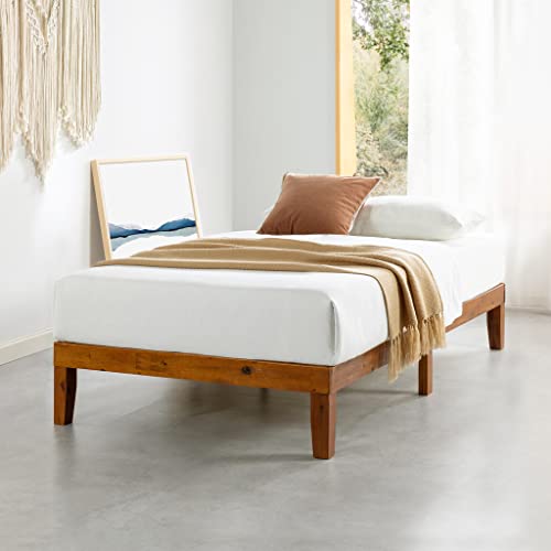 Mellow Naturalista Classic 12 Inch Solid Wood Platform Bed with Wooden Slats, Twin XL, Cherry