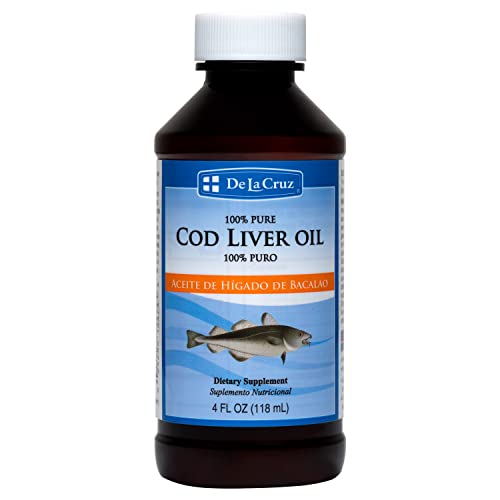 De La Cruz Cod Liver Oil Liquid - Pure Wild-Caught Icelandic Fish Oil 4 FL OZ (118 mL)
