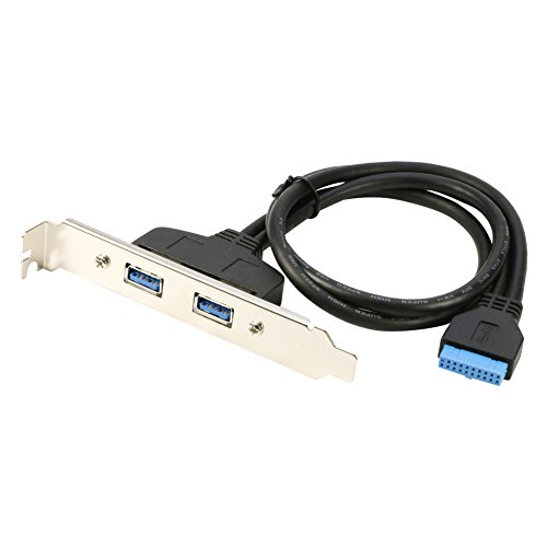 RIITOP 2 Ports USB 3.0 Female Back Panel to MB 20pin Header Connector Cable Adapter with PCI Slot Plate Bracket 1.5ft