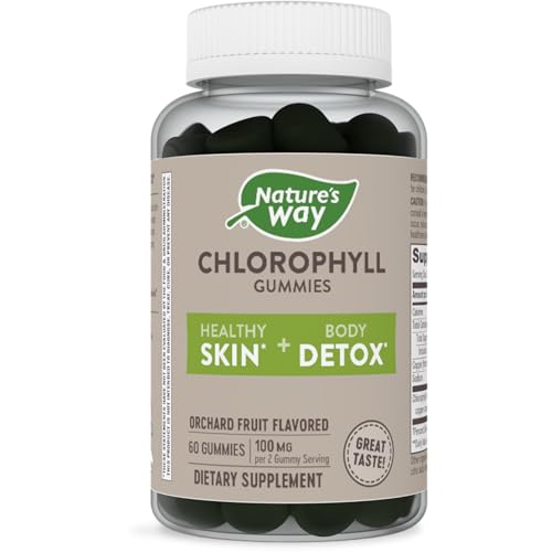 Nature's Way Chlorophyll Gummies, Internal Deodorant*, Supports Healthy Skin and Body Detox*, Orchard Fruit Flavored, 60 Gummies
