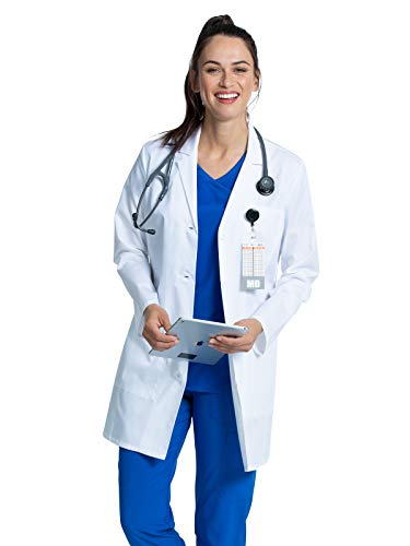 Cherokee White Lab Coat for Women with Notched Lapels with Button Closure and 3 Pockets CK452, M, White