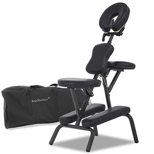 Massage Chair Portable Massage Chairs Tattoo Folding Chairs High-Density Sponge Height Adjustable Face Cradle Light Weight Travel Spa Seat W/Carring Bag (Black)