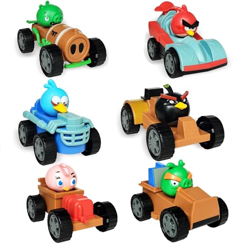 2023 Newly Licensed Angry Birds Go Toys Collectible Kart Racer Car (set of 6) Figures Flock Pack Playsets Sets Pig City Strike 2 Takedown Space Planet Movie Kids Game Boys Girls Red Bomb Gift Box