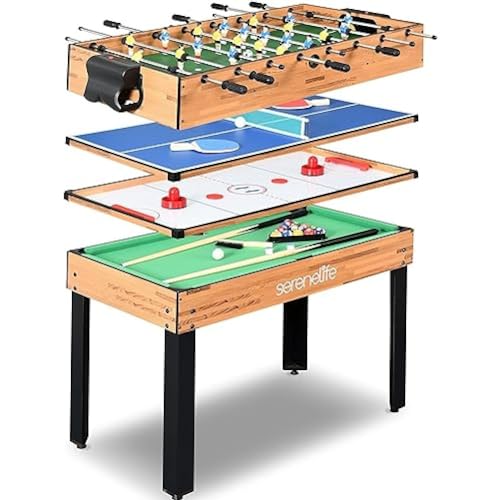 SereneLife Multi Game Table, 48' Sports Arcade Games with Accessories, Ping Pong, Hockey, Pool Billiards, Soccer Foosball All in One, for Indoor and Outdoor, Family, Kids and Adults