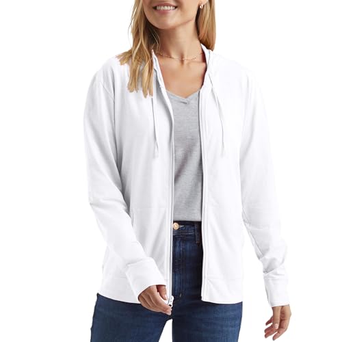 Hanes Womens Slub Knit Full-zip Hoodie, Textured Cotton Zip-up T-shirt For Fashion-hoodies, White, Large US