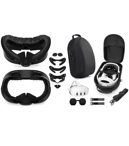 YRXVW Facial Interface and Large Hard Carrying Case Compatible with Meta/Oculus Quest 3,VR Headset with Elite Strap and Touch Controller, and Headstrap VR Accessories