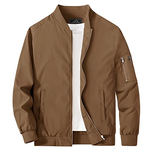 MAGCOMSEN Brown Jacket for Men Lightweight Spring Jackets Zip Up Windbreaker Jacket Light Bomber Jacket,L