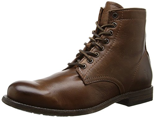 Frye Tyler Lace Up Boots for Men Crafted from Soft Vintage Leather with Blake Construction, Burnished Toe and Heel, and Rubber Inserts on Leather Soles – 5 ¾” Shaft Height, Cognac - Nessy - 10.5M