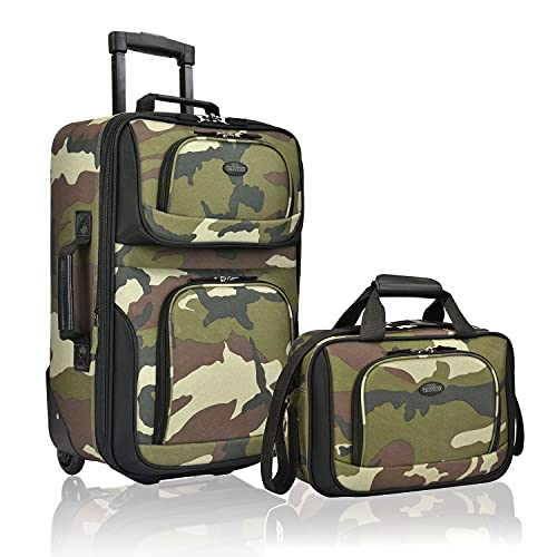 U.S. Traveler Rio Lightweight Carry-On Suitcase 20' Softside Expandable Design, Durable, Business and Travel, Camouflage, Set