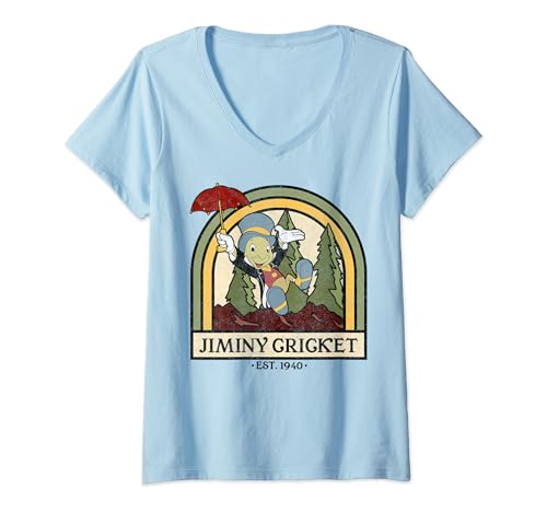 Womens Disney Pinocchio Jiminy Cricket Established 1940 V-Neck T-Shirt