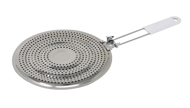 Home-X Stainless Steel Heat Diffuser for Gas and Electric Stove, Induction Cooktop Compatibility, Simmer Plate, Even Heat Distribution, Food Warmer, Flame Guard for Gas Top Cooking, Cool-Touch Handle