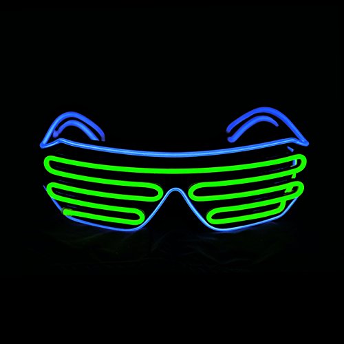 PINFOX Shutter El Wire Neon Rave Glasses Flashing LED Sunglasses Light Up Costumes For 80s, EDM, Party RB03 (Blue + Light Green)
