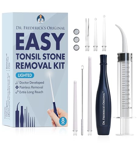 Dr. Frederick’s Original Easy Tonsil Stone Remover Kit - Fast Painless Tonsillolith Removal Tool - Fight Bad Breath - Pick and Oral Irrigator - 8 Pieces