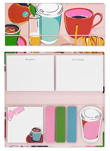 Kate Spade New York Padfolio with 7 Sticky Note Pads, Studying Essentials Set Includes Cute Sticky Notes with 75 Sheets Per Notepad, Rise and Shine