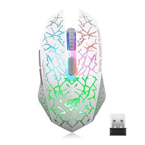 Uciefy Q8 Wireless Gaming Computer Mouse, 2.4GHz USB Optical Rechargeable Ergonomic LED Wireless Silent Mouse, 3 Adjustable DPI, 6 Buttons, Compatible with PC, Laptop, Notebook, Desktop (White)