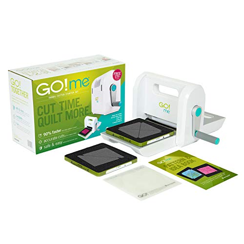 AccuQuilt Go! Me Fabric Cutter Starter Set, 5 Patterns with Instructions, 6 x 6 Inch Cutting Mat, and 2 Dies