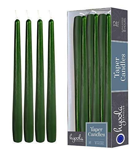 Hyoola 12 Pack Tall Taper Candles - 10 Inch Hunter Green Dripless, Unscented Dinner Candle - Paraffin Wax with Cotton Wicks - 8 Hour Burn Time