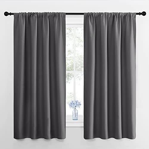 NICETOWN Blackout Curtains Panels for Bedroom - Thermal Insulated Rod Pocket Window Blackout Drapes/Draperies for Living Room (2 Panels, W42 x L63 inches, Grey)